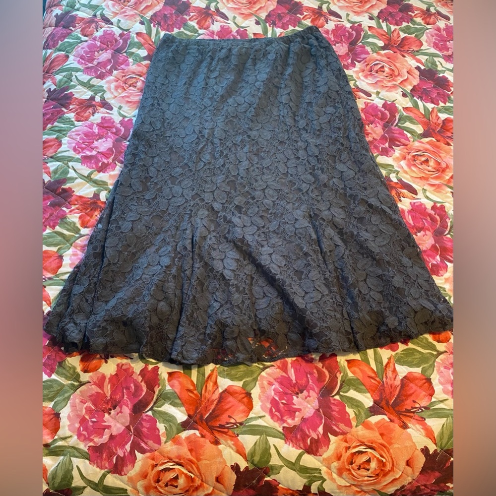 Chico's Black Lace A-Line Midi Skirt